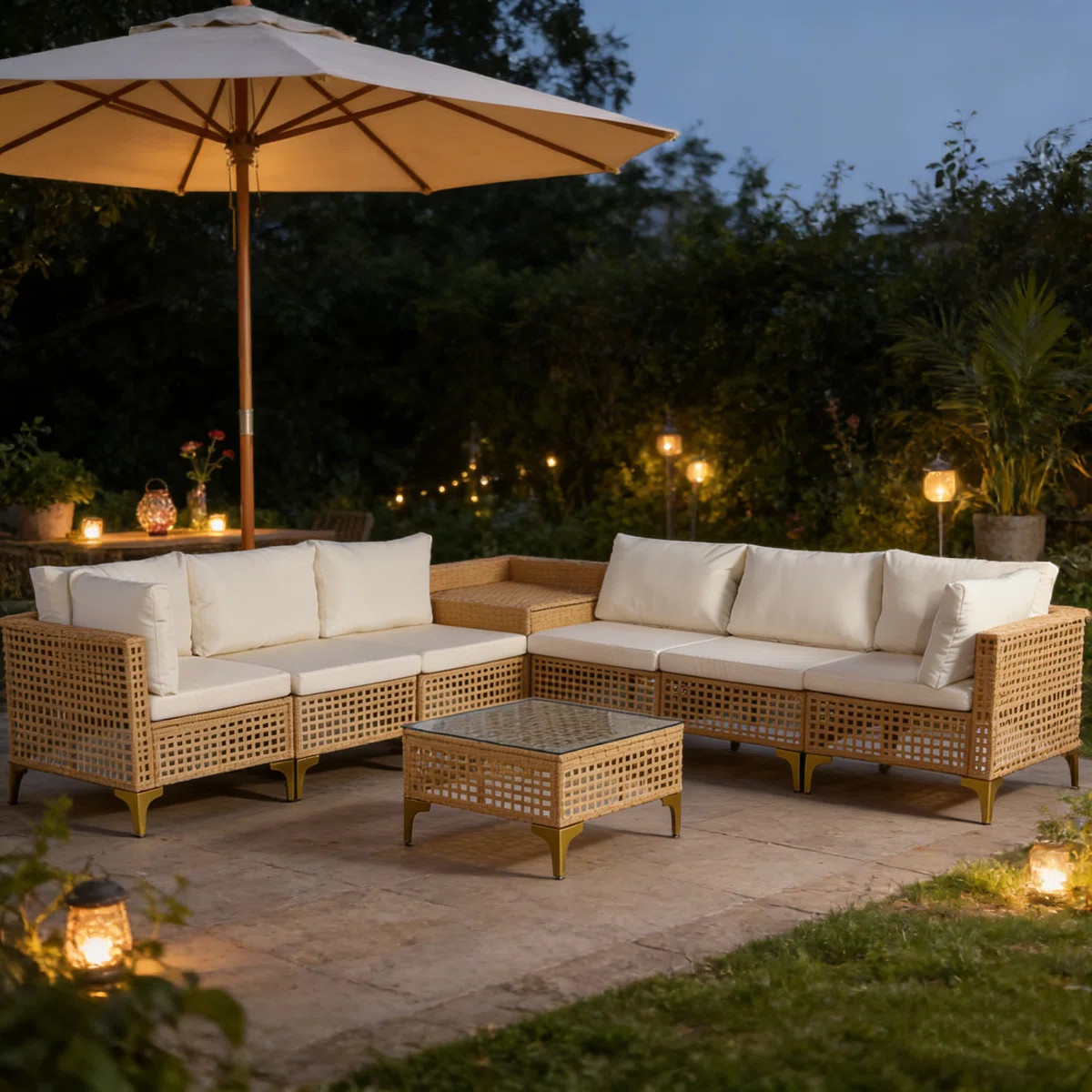 7 Piece Wicker Patio Furniture Set, Outdoor Conversation Set Sectional Sofa With Thick Cushions &... | Wayfair North America