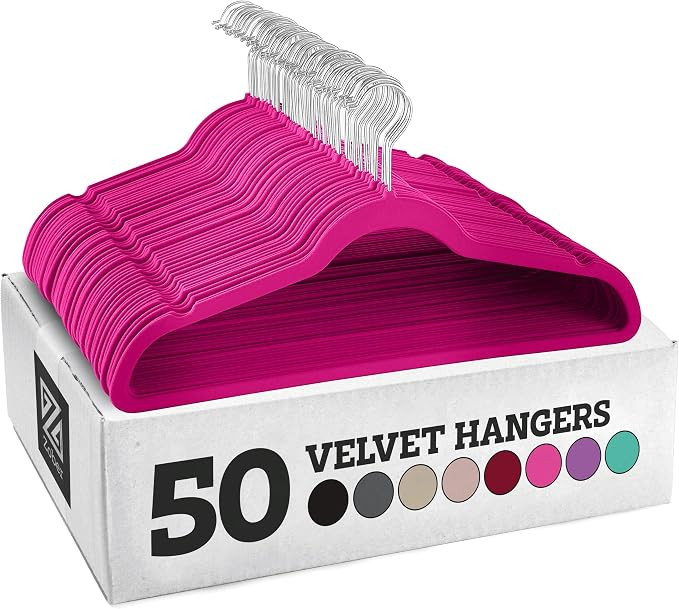 ZOBER Velvet Hangers 50 Pack - Heavy Duty Pink Hangers for Coats, Pants & Dress Clothes - Non Sli... | Amazon (US)