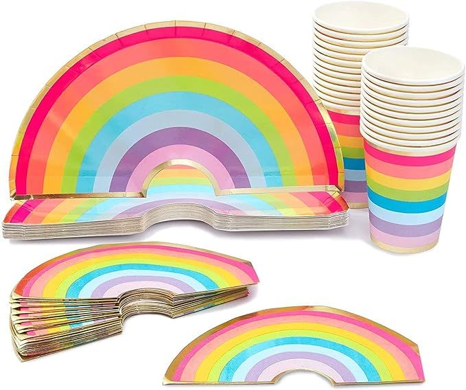 Rainbow Party Bundle, Includes Plates, Cups and Napkins (Serves 24 Guests) | Amazon (US)