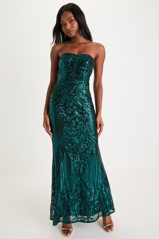 Radiant Persona Emerald Green Sequin Strapless Maxi Dress | Lulus (US)