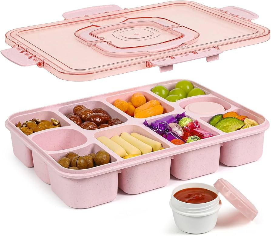 Caperci Snackle Box Container - Large 10-Compartment Divided Serving Tray with Lid and Handle, Bu... | Amazon (US)
