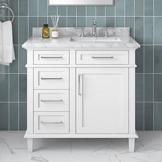 Home Decorators Collection Sonoma 36 in. Single Sink Freestanding White Bath Vanity with Carrara ... | The Home Depot