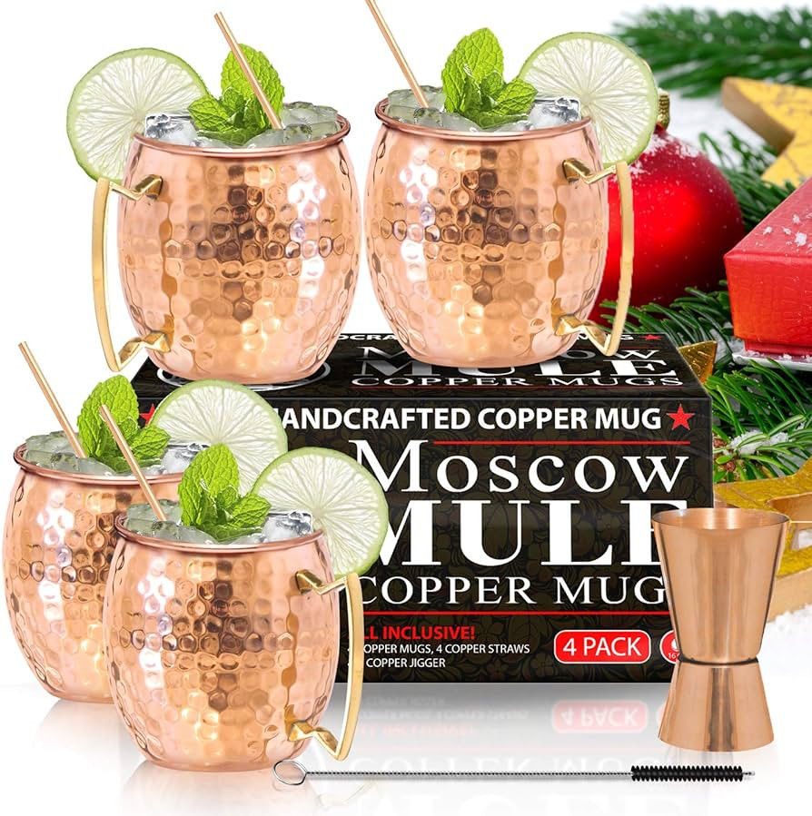 Amazon.com: Benicci Moscow Mule Copper Mugs - Set of 4-100% HANDCRAFTED - Food Safe Pure Solid Co... | Amazon (US)