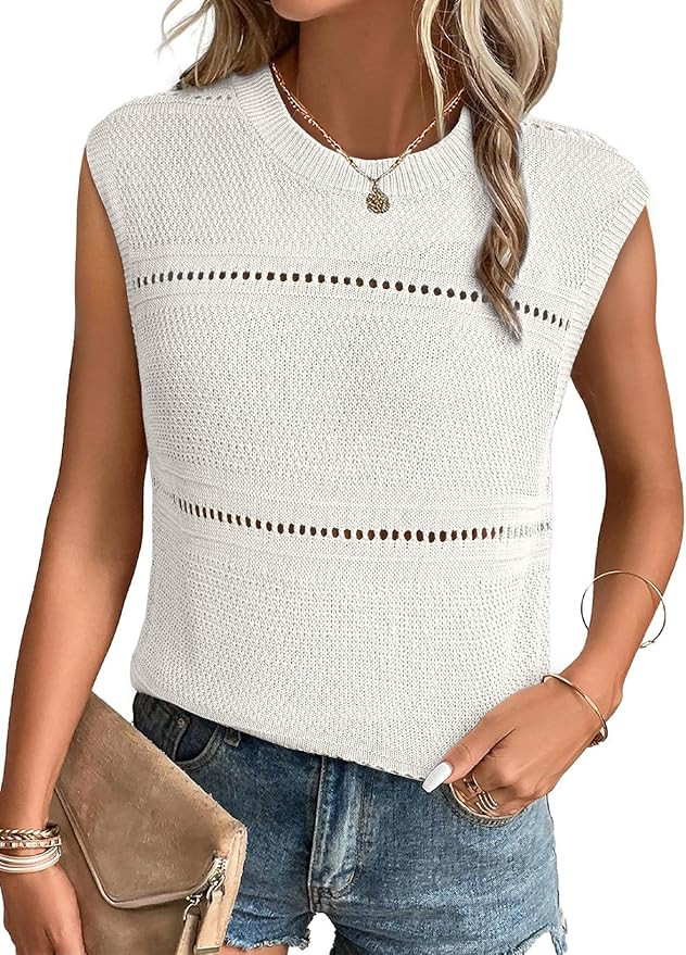 EVALESS Sexy Crochet Tank Top for Women Sweater Tank Tops 2025 Trendy Crewneck Sleeveless Summer ... | Amazon (US)