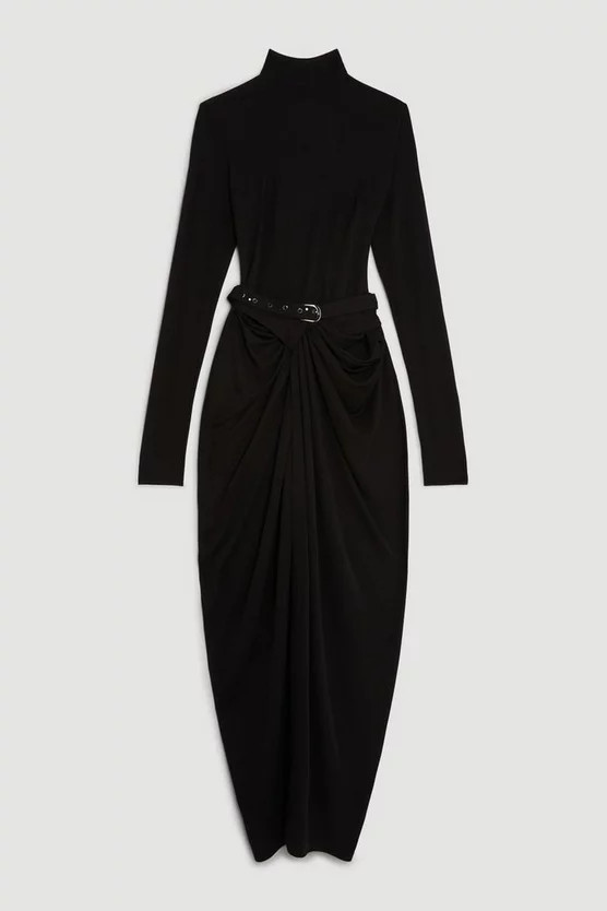 Premium Viscose Jersey Ruched Midi Dress | Karen Millen UK + IE + DE + NL