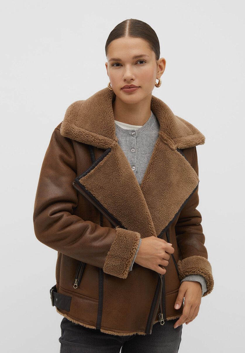 Faux shearling biker jacket | Stradivarius (UK)