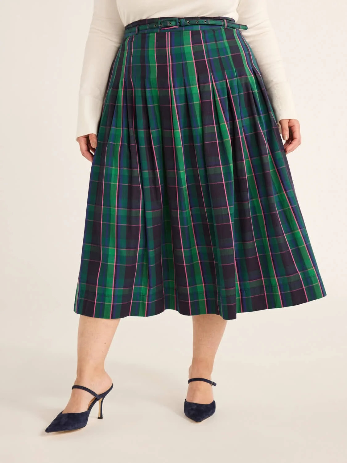 Free Assembly Women's Belted Cotton Pleated Midi Skirt, Sizes XS-4X | Walmart (US)