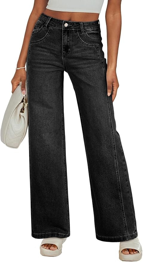 Sidefeel Wide Leg Jeans for Women High Waisted Stretchy Jeans Straight Leg Trendy Patchwork Denim... | Amazon (US)