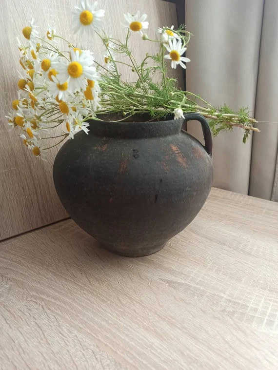Black Antique Vintage Clay Pot Wabi Sabi Pottery Pot Rustic - Etsy | Etsy (US)
