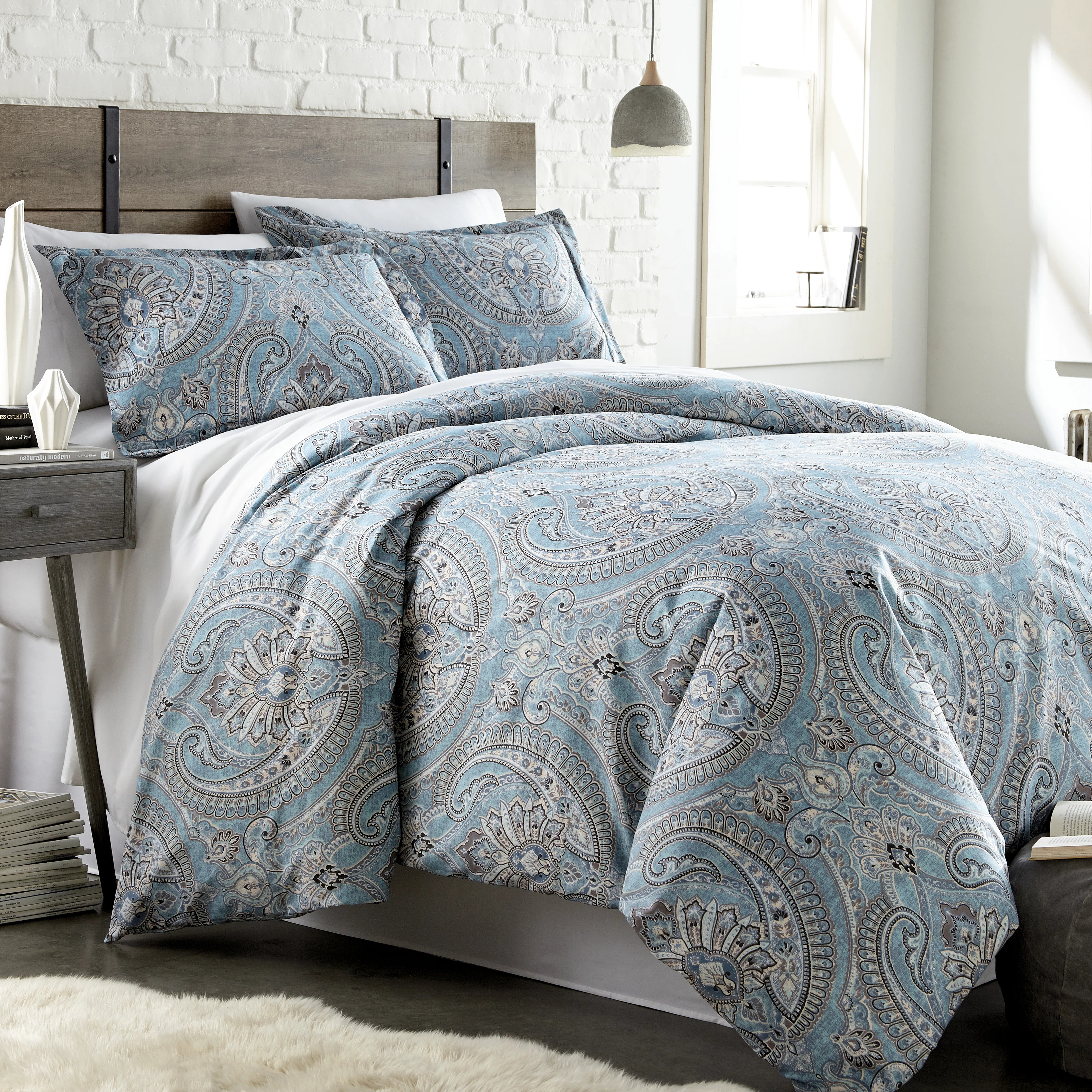 Pure Melody Microfiber Oversized Down Alternative Paisley Comforter Set with matching shams | Wayfair North America