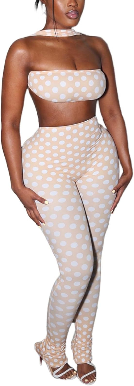 Womens Sexy 2 Piece Outfit Retro Polka Dot Sleeveless Top Stretchy Pant Y2K Bodycon Party Club Se... | Amazon (US)