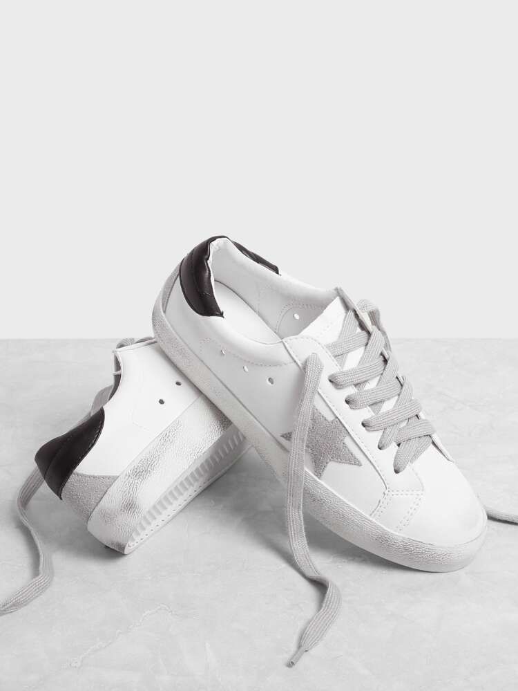 Star Patch Lace Up Splice Sneakers | SHEIN