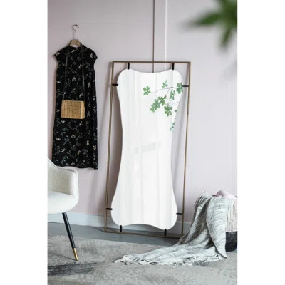 28X0.8X60" Poppy Mirror With Golden Frame - Contemporary Interior Decoration Curved Design, Chic Appeal Gold Metal 28X1.5X60" Hallway & Bathroom Adorn | Wayfair North America