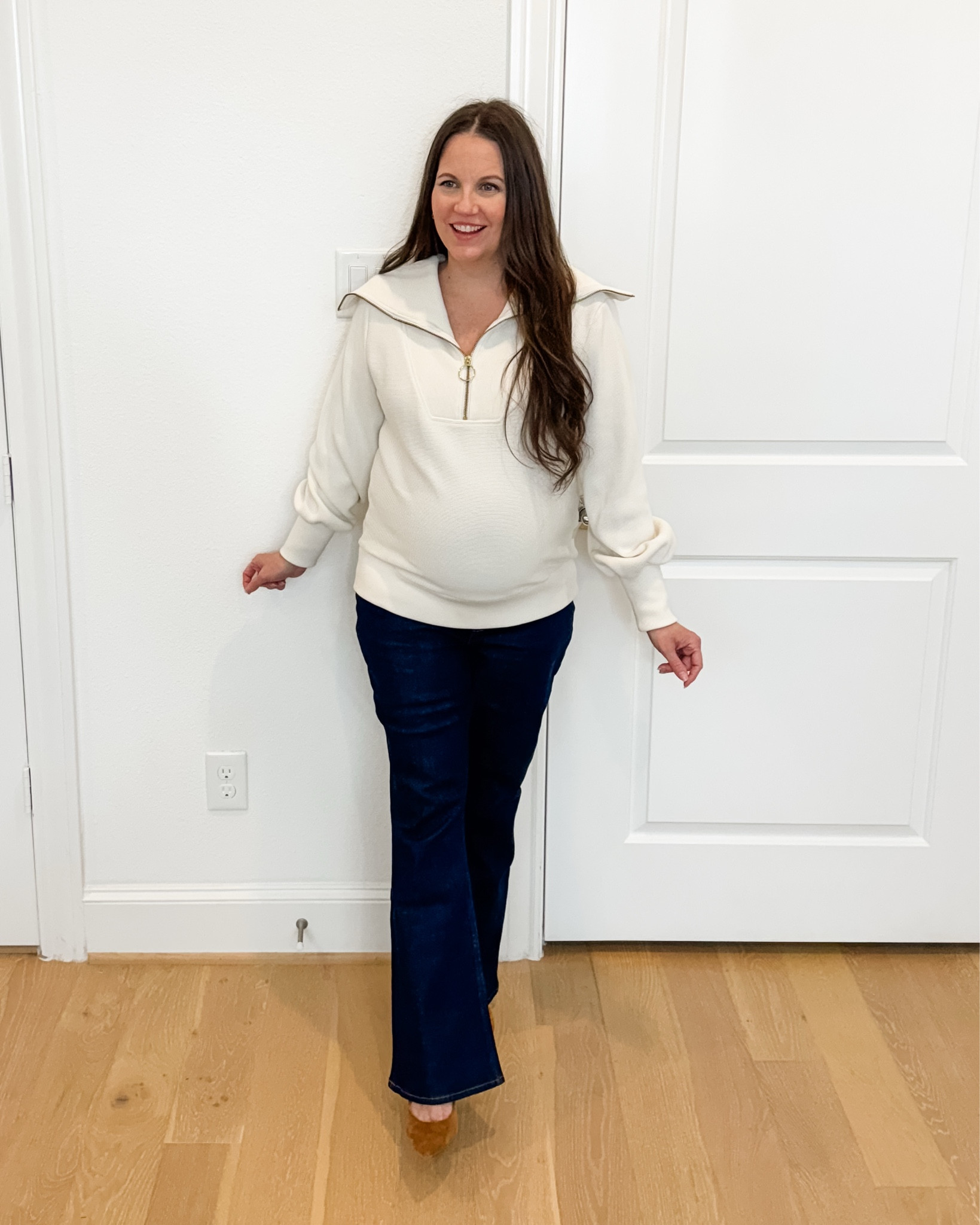 Chic Winter Pregnancy Style

This cozy yet polished winter outfit has been on repeat lately. I’m wearing a half-zip pullover with an oversized collar styled with dark blue bootcut flared jeans—hands down the best maternity jeans for comfort and shape. Finished with brown heels, this maternity outfit is the perfect dressy casual outfit for pregnancy and a great example of chic winter outfits women can wear all season.


#LTKFindsUnder100 #LTKSeasonal #LTKBump