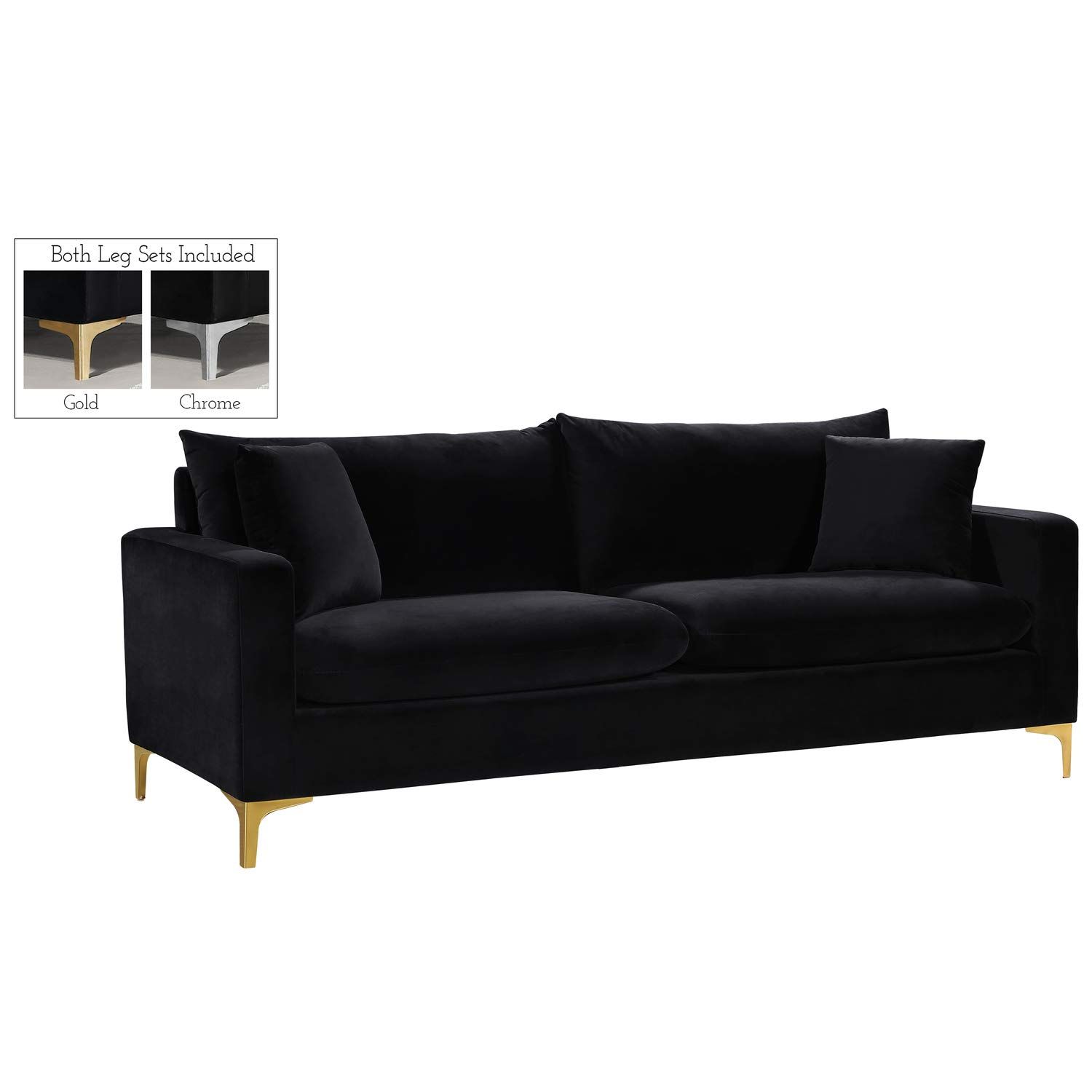 Meridian Furniture Naomi Collection Modern | Contemporary Velvet Upholstered Sofa with Stainless Ste | Amazon (US)