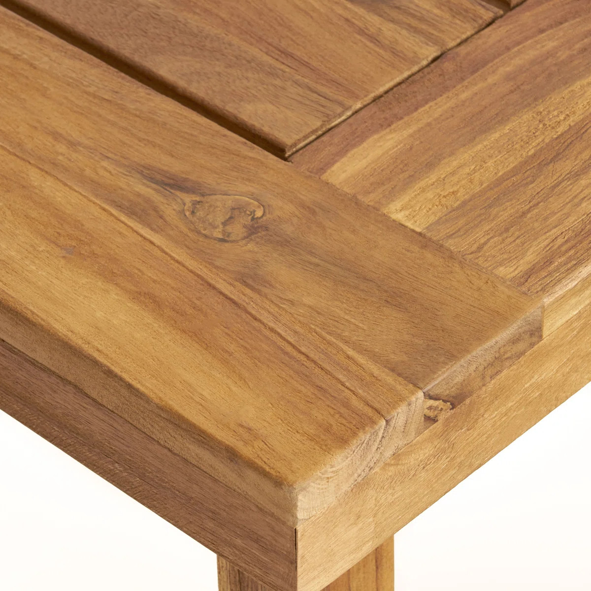 70.75" Acacia Wood Outdoor Dining Table, Natural Brown Wood Top with Black Metal Frame, Slat Pane... | Wayfair North America