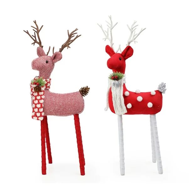 Holiday Time Medium Red Fabric Deer Set of 2; Christmas Tabletop Décor - Walmart.com | Walmart (US)