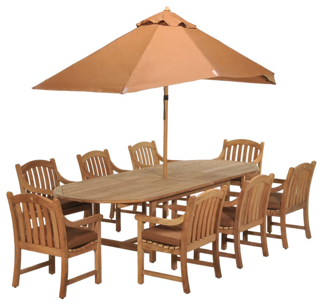 Bristol Outdoor Teak 9-Pc. Dining Set (118" x 47" Dining Table and 8 Dining Chairs) | Macy's