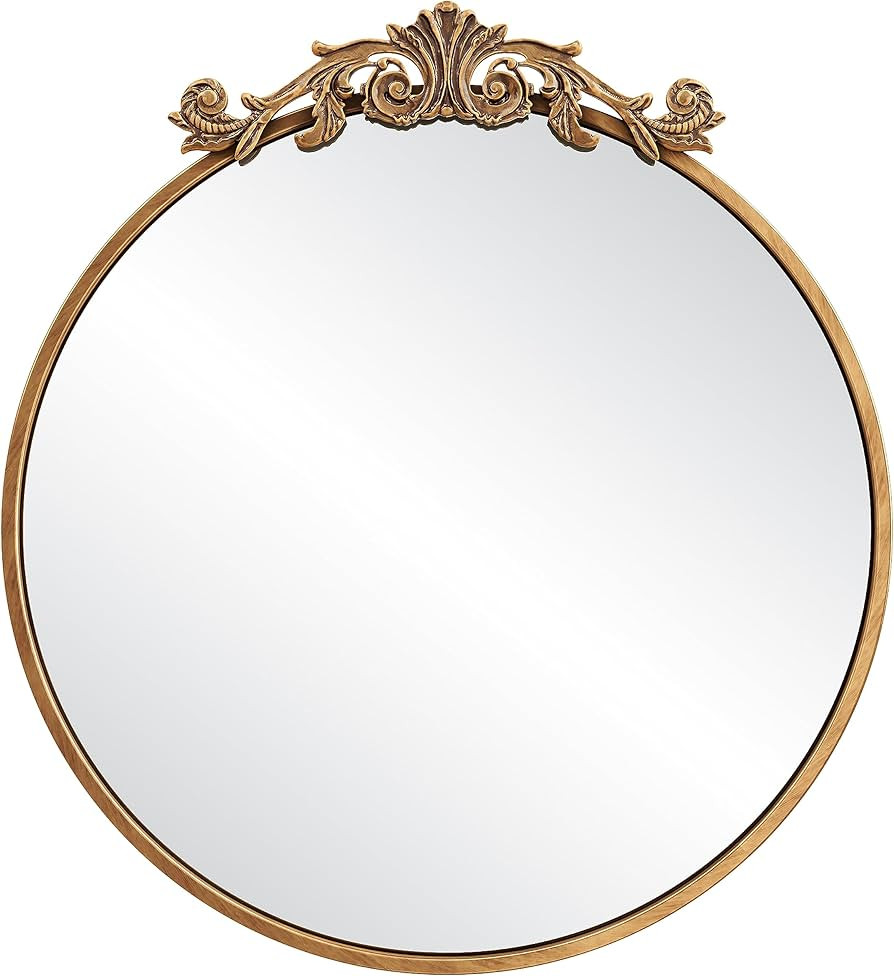 Barnyard Designs 26" Round Vintage Antique Gold Mirror - Ornate French Victorian Wall Mirror - Ba... | Amazon (US)