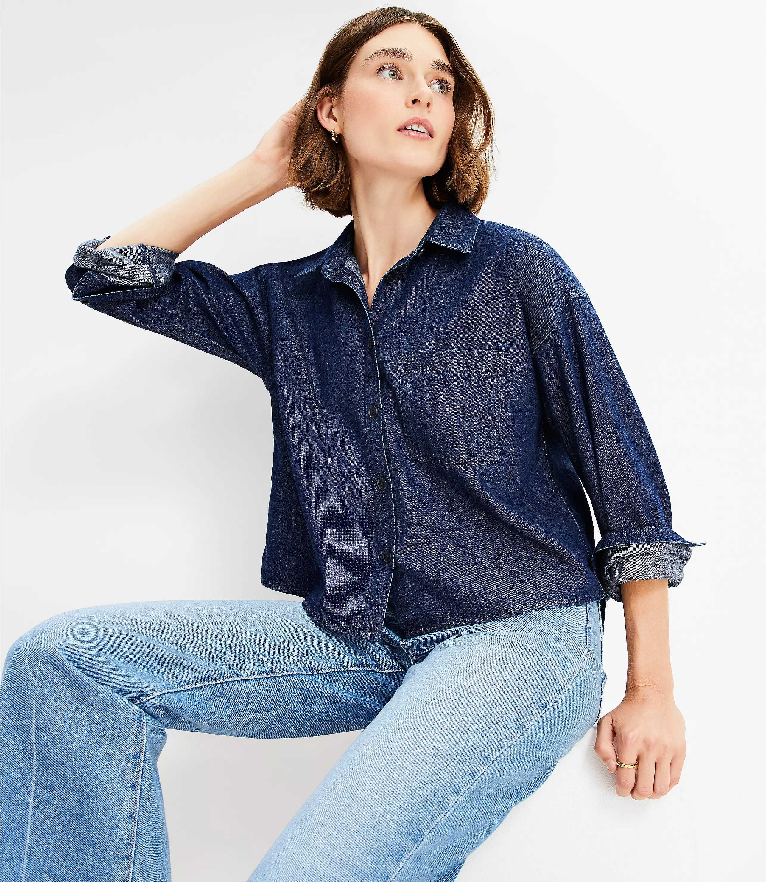 Cotton Chambray Modern Pocket Shirt | LOFT