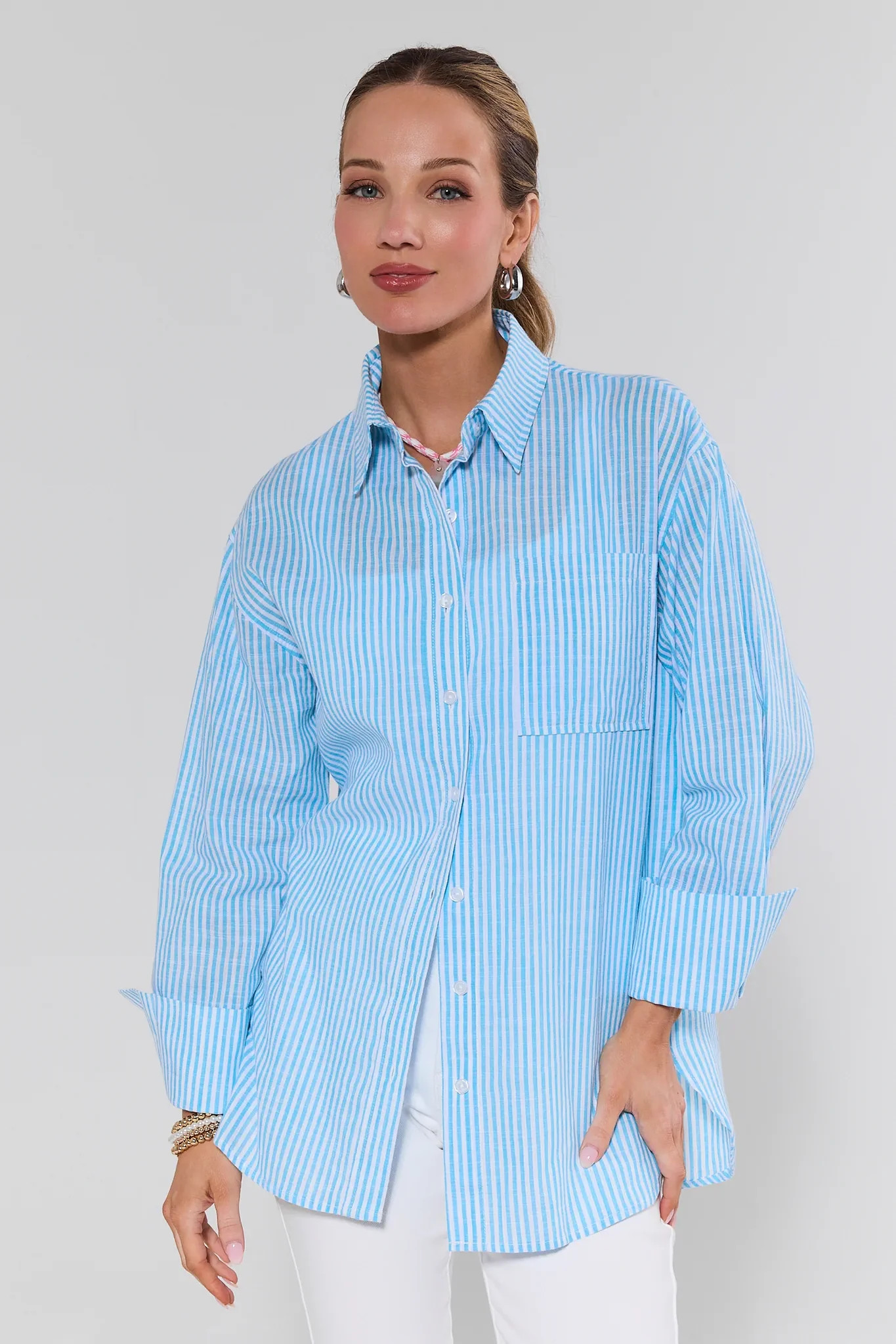 Willa Blue Striped Button Up Top | Avara