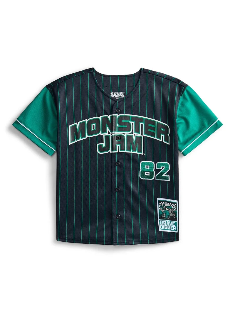 Monster Jam Boys Graphic Baseball Button Down Jersey with Short Sleeves, Sizes 4-12 | Walmart (US)