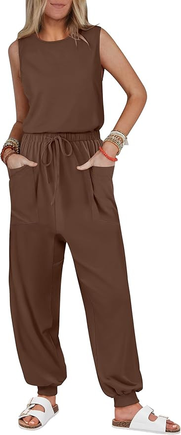 ANRABESS Jumpsuits for Women Summer Casual Sleeveless Crewneck Romper One Piece Outfits Lounge Wo... | Amazon (US)