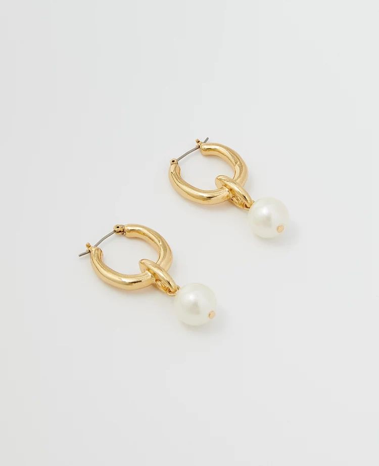 Pearlized Charm Hoop Earrings | Ann Taylor (US)