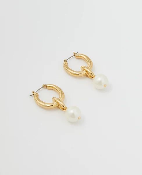 Pearlized Charm Hoop Earrings | Ann Taylor (US)