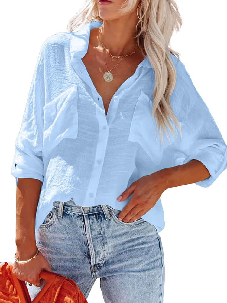 Breezy Lane Button Down Shirt for Women Beach Cover Up Long Sleeve Blouses | Amazon (US)