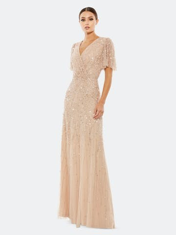 Embellished Faux Wrap Flutter Sleeve A Line Gown | Verishop