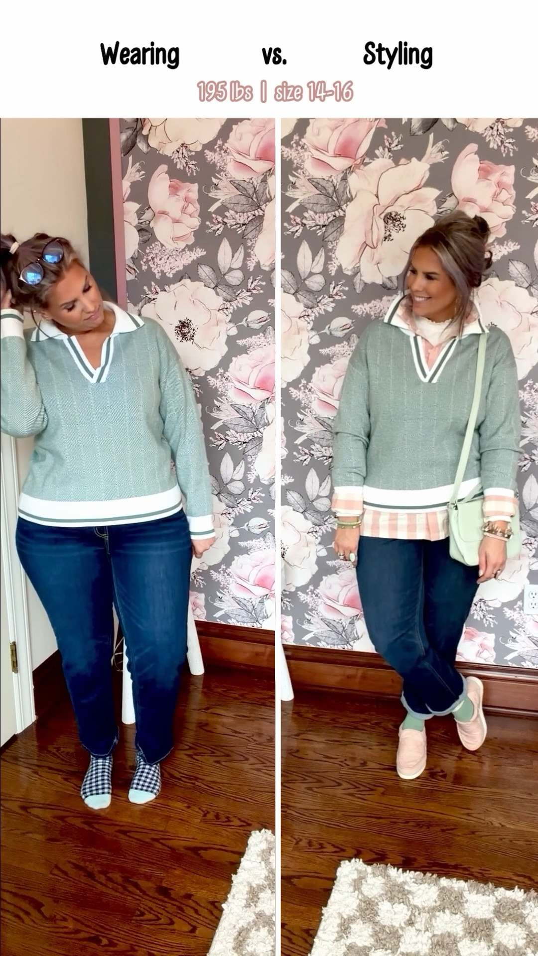 ✔️Green & White V-Neck Sweater 〰️ size large (TTS)
✔️Dark Wash Straight Leg Jeans 〰️ size 16 full length (TTS)
✔️Pink & White Gingham Button Down  〰️ linked similar
✔️Lettuce Edge Vanilla Mockneck〰️ linked similar  
✔️Pink Loafers 〰️ linked similar  ✔️Green crossbody bag 〰️ linked similar 

#denim #jeans denim outfit, jeans outfit, affordable jeans, budget jeans, jeans under $50, jeans under $100, jeans under $30, denim under $100, denim under $50, denim under $30, denim jeans inspo, jeans inspo, denim inspo, denim inspiration, jeans inspiration, denim jeans inspiration, how to style jeans, how to style denim, denim outfit, denim outfit ideas, denim outfit inspo, denim outfit inspiration, jeans ootd, denim ootd, jeans look, denim look, denim jeans look, straight leg, distressed, slim straight, cropped, jeanslook, curvy jeans, curvy denim, jeans for curves, midsize denim, midsize jeans, denim for big butt, denim for big booty, jeans for big booty, jeans for big butt, large hips, pear shaped, jeans for pear shapes, denim for pear shapes, jeans for large hips, denim for large hips #under20 #under30 #under40 #under50 #under60 #under75 #under100 #affordable #budget #inexpensive #size14 #size16 #size12 #medium #large #extralarge #xl #curvy #midsize #pear #pearshape #pearshaped budget fashion, affordable fashion, budget style, affordable style, curvy style, curvy fashion, midsize style, midsize fashion 

#LTKOver40 #LTKMidsize #LTKgrwm