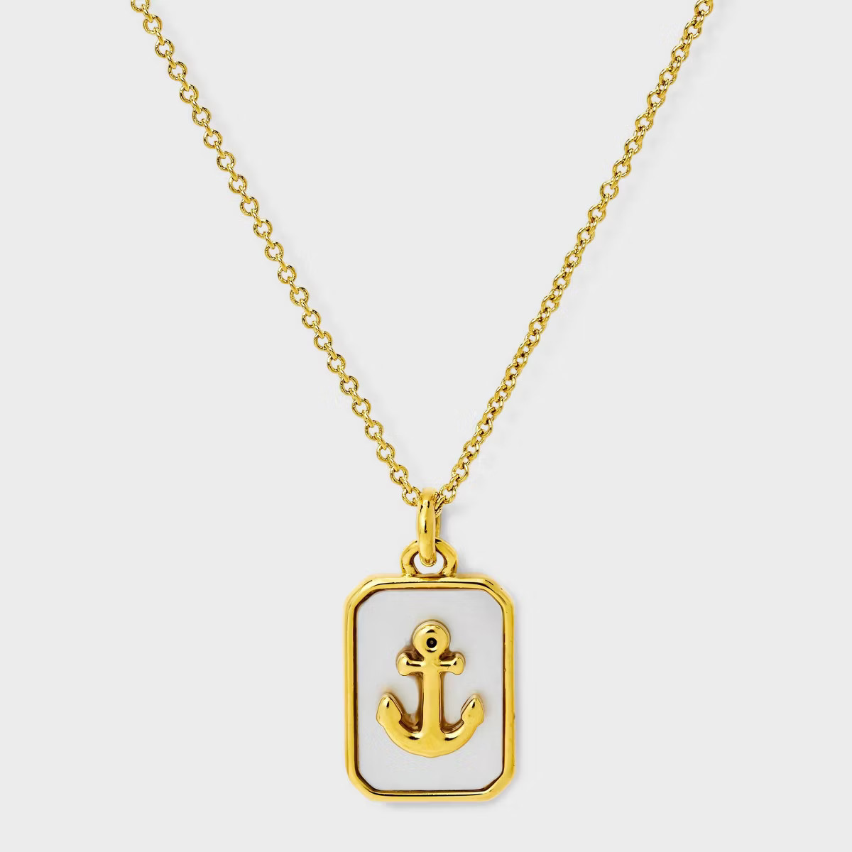 Tiny Tags 14K Gold Ion Plated Mother of Pearl Inlay Anchor Pendant Necklace - Gold | Target