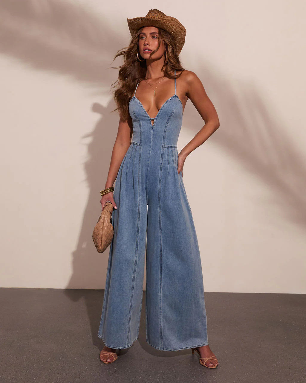 Indigo Outlaw Wide Leg Denim Jumpsuit - Light Indigo / L | VICI