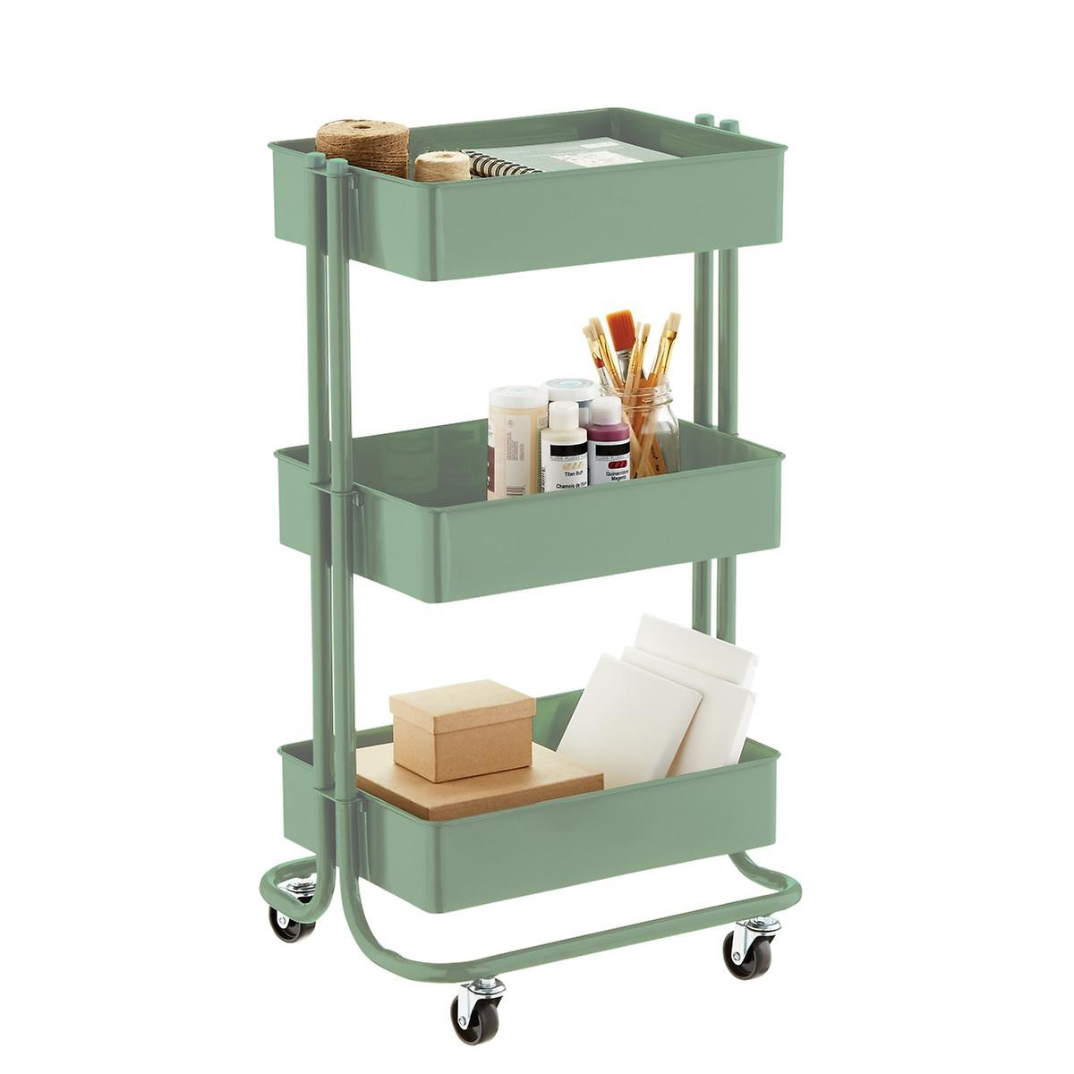 Sage Green 3-Tier Rolling Cart | The Container Store