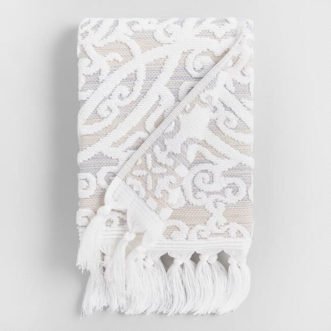 Taupe Medallion Scarlett Sculpted Hand Towel | World Market