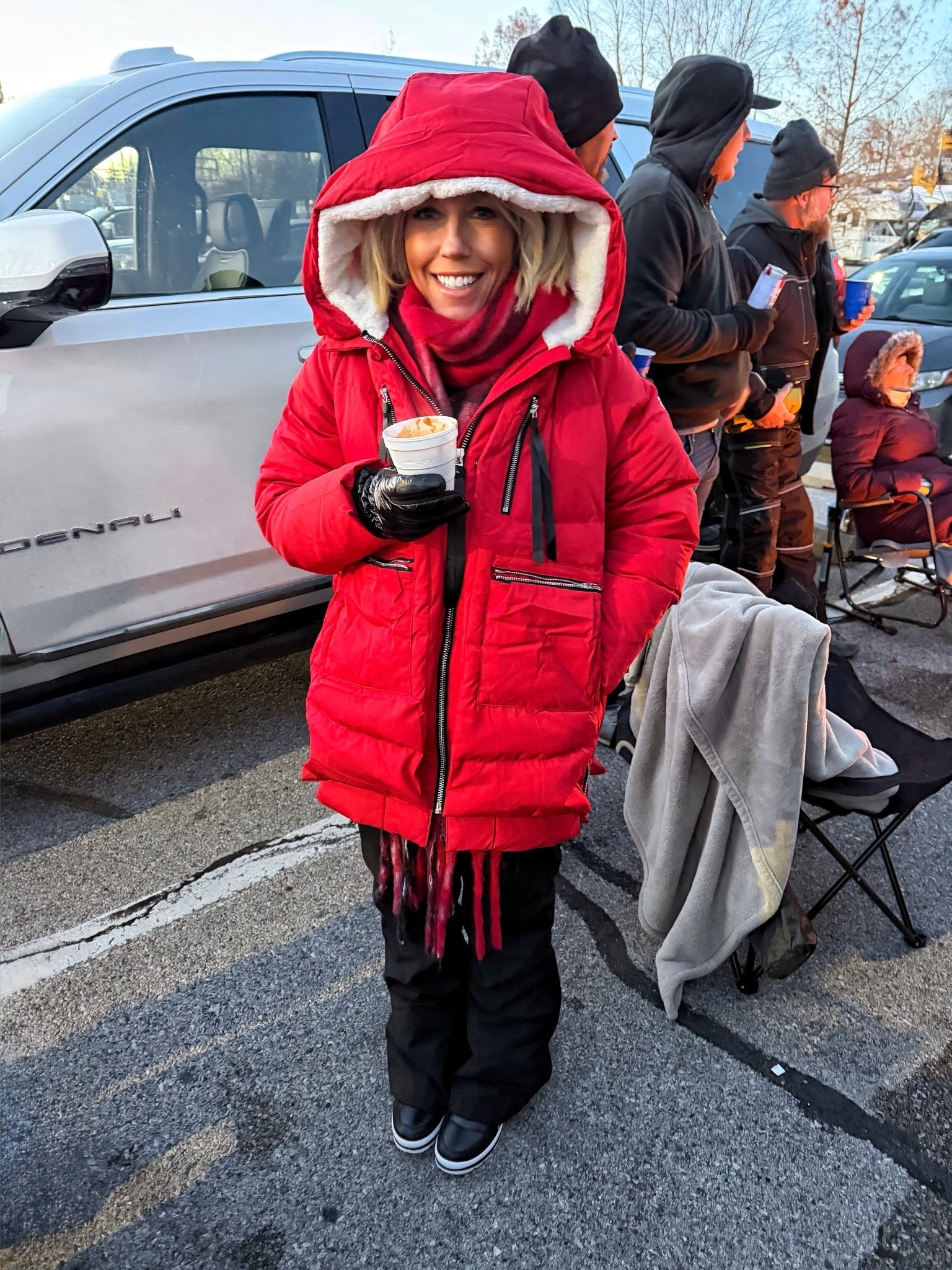 Warmest coat I own!!! The hood is huge and I love it! Wearing size small!