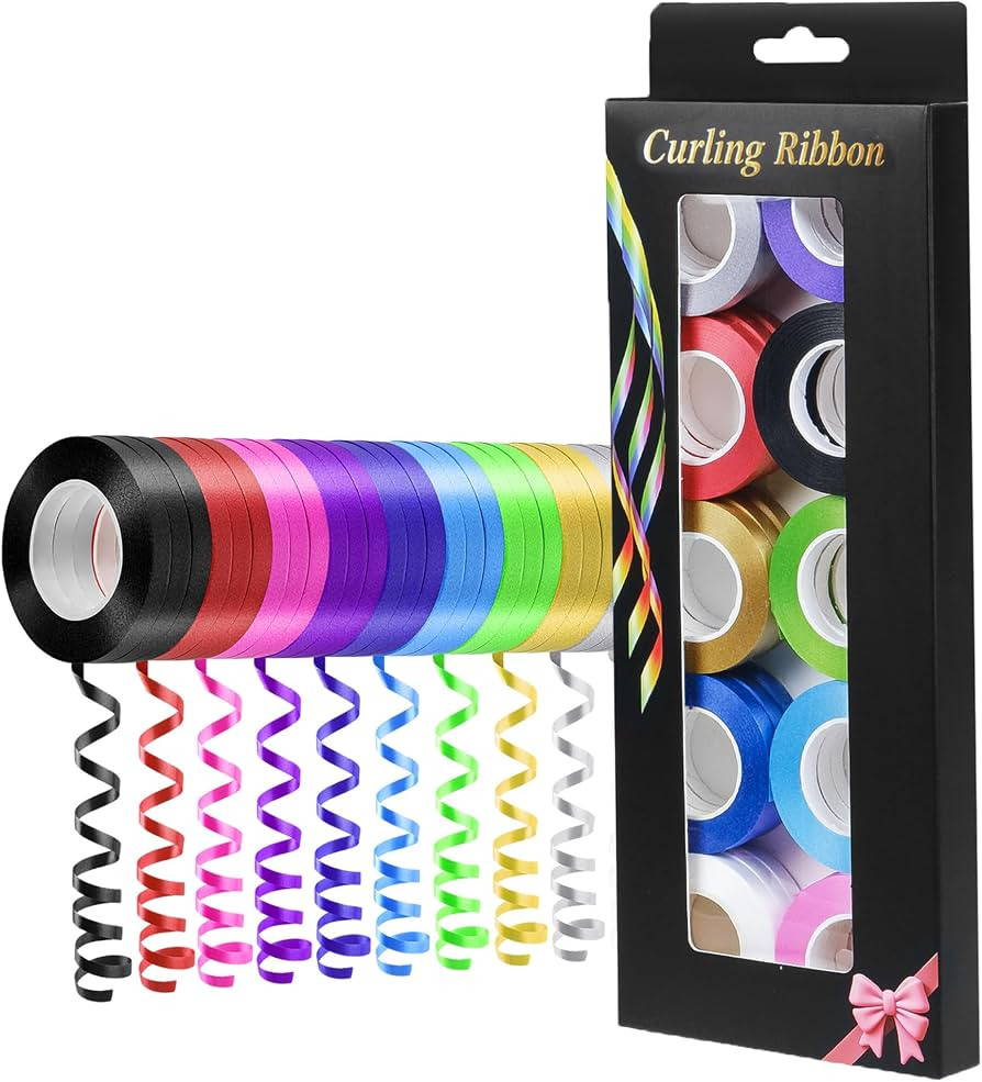 Curling Ribbon Crafts for Gift: 1/5 Inch 30 Rolls of Rainbow Ribbon Set in 10 Colors & Birthday a... | Amazon (US)