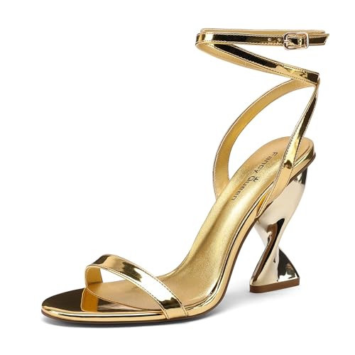 FancyQueen Gold Heels for Women Sexy Lace Up Strappy Sandals Heels with Special Sparkly Heel Fashionable Weddings Size 9 | Amazon (US)