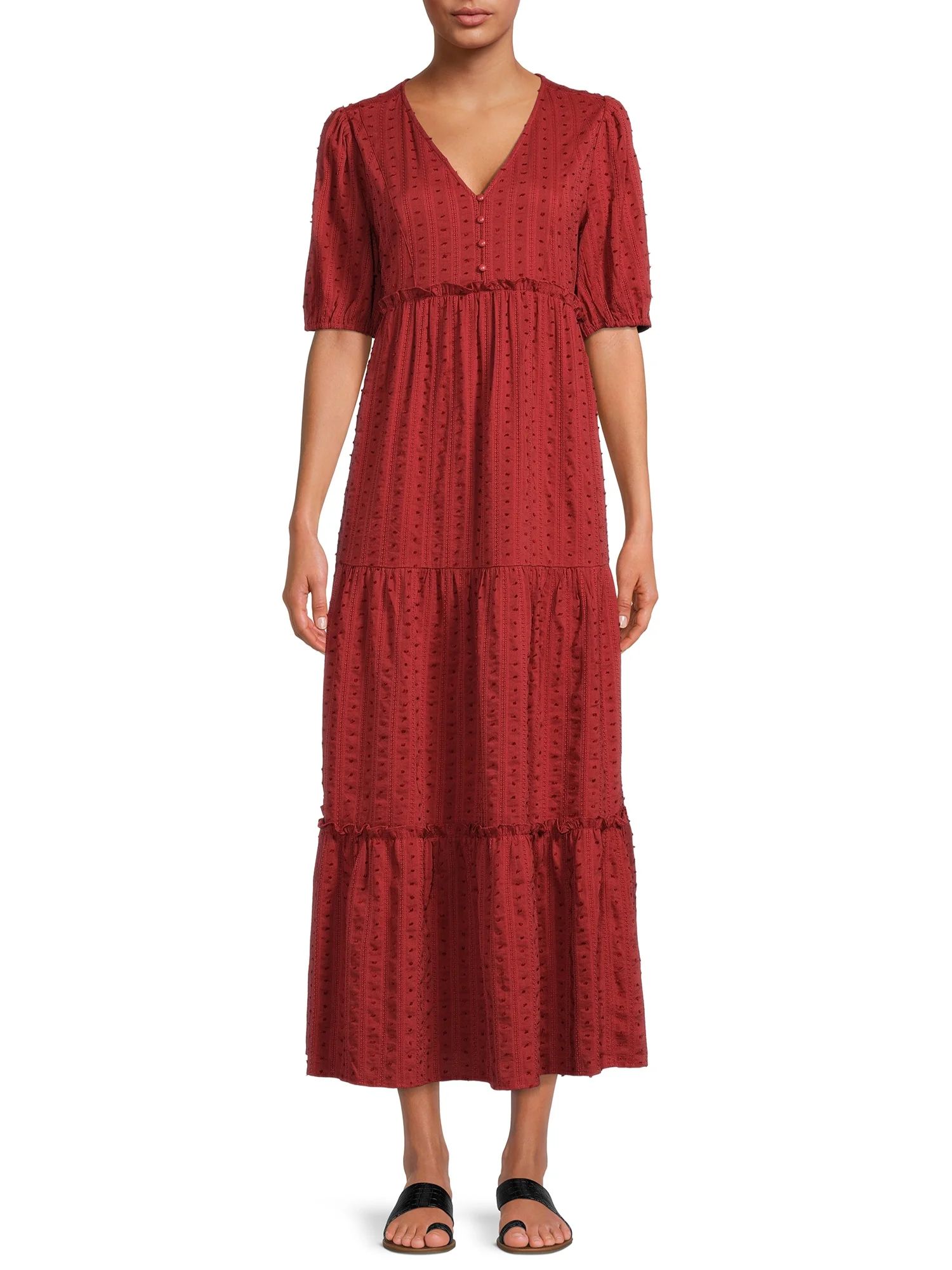 Time and Tru Women's Jacquard Maxi Dress with Short Sleeves | Walmart (US)