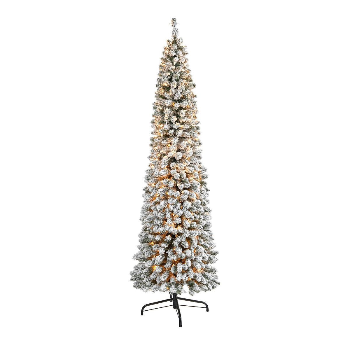 7ft Nearly Natural Pre-Lit Flocked Slim Artificial Christmas Tree Clear Lights | Target
