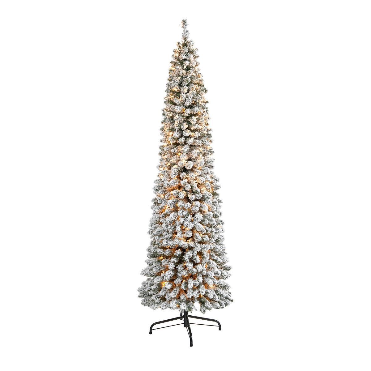 7ft Nearly Natural Pre-Lit Flocked Slim Artificial Christmas Tree Clear Lights | Target