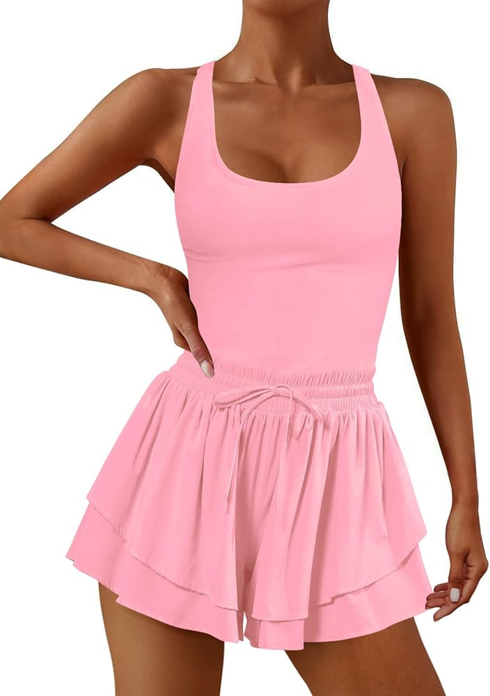 ReachMe Womens Running Workout Rompers One Piece Outfits Exercise Golf Skorts Onesie Athletic Ten... | Amazon (US)