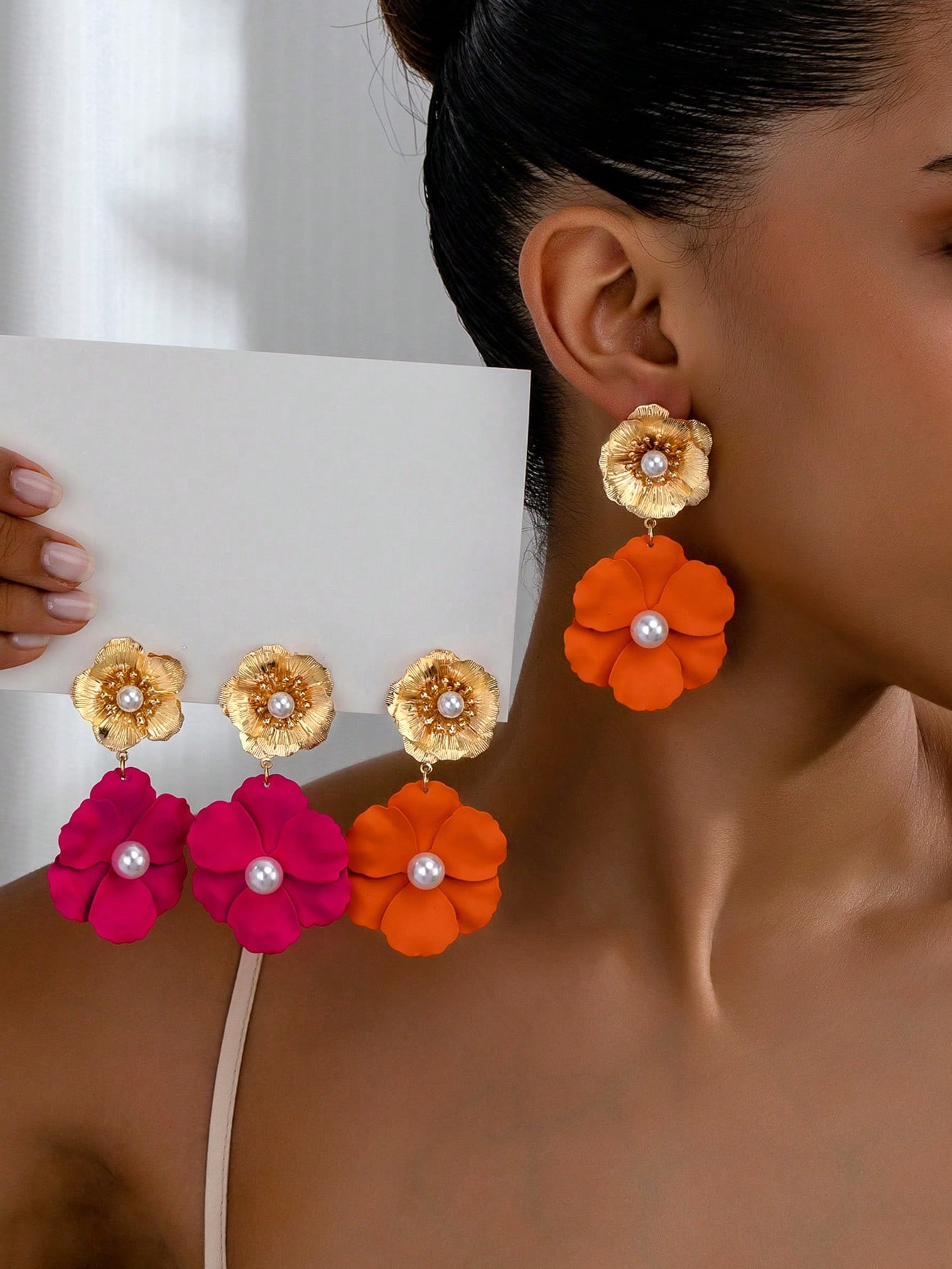 1pair Fashion Retro Geometric Long Flower Earrings For Women's Casual Look | SHEIN USA | SHEIN