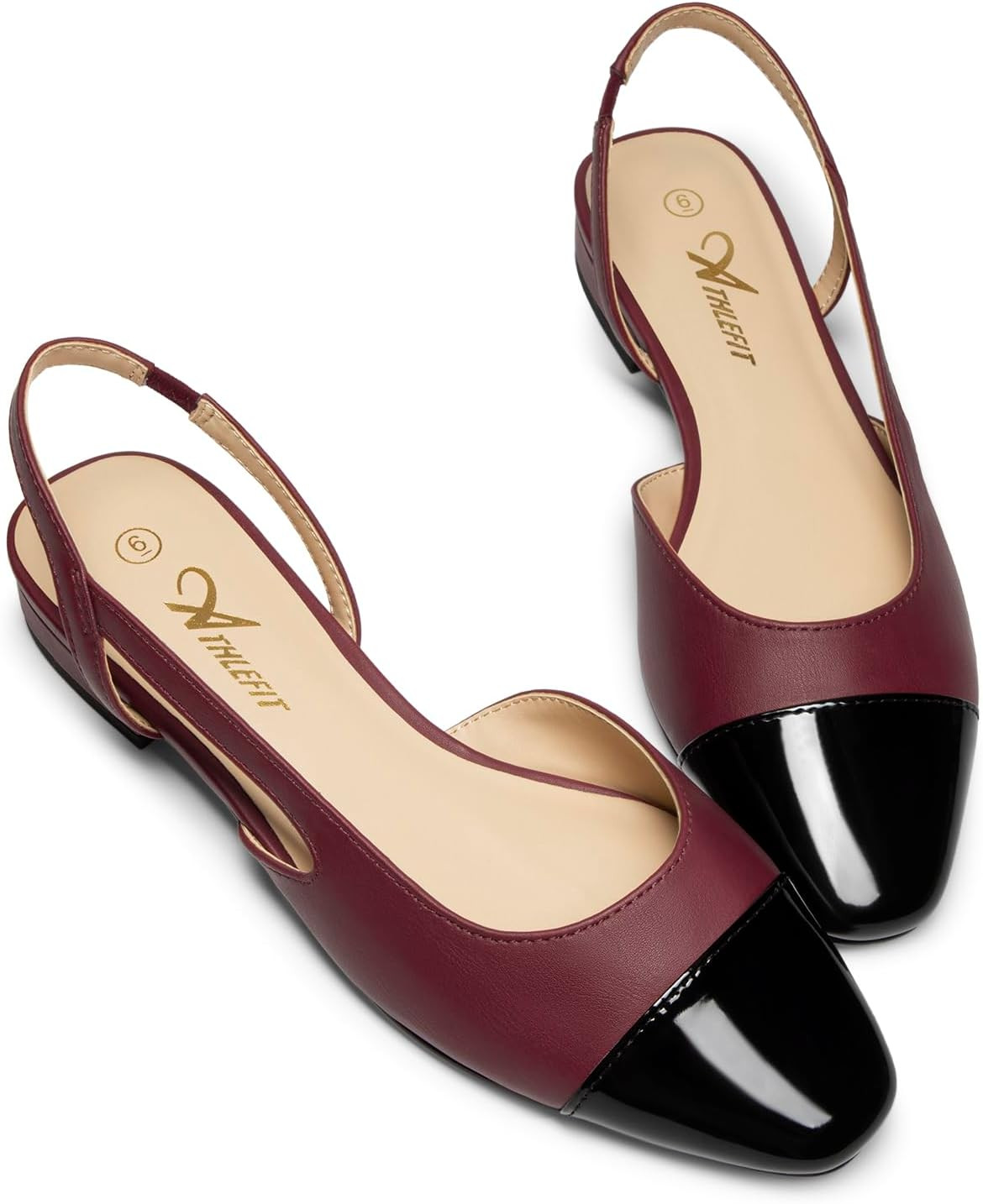 Athlefit Slingback Flats for Women Square Toe Ballet Flats Work Dress Shoes | Amazon (US)