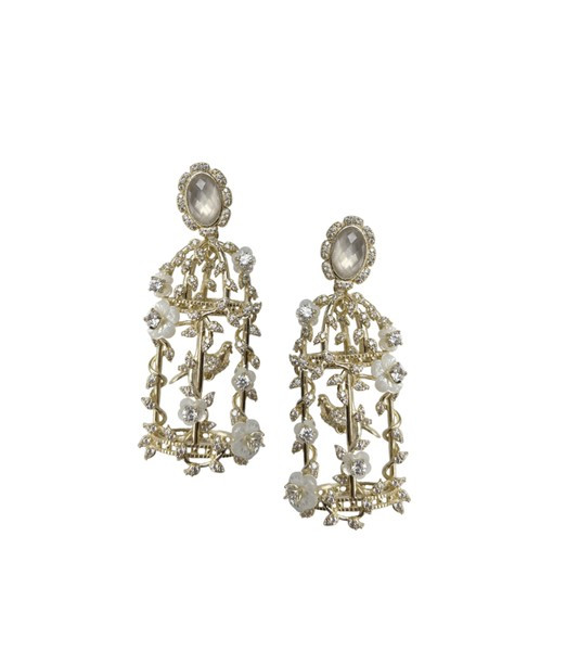 golden embellished birdcage + mother of pearl | Nicola Bathie Jewelry