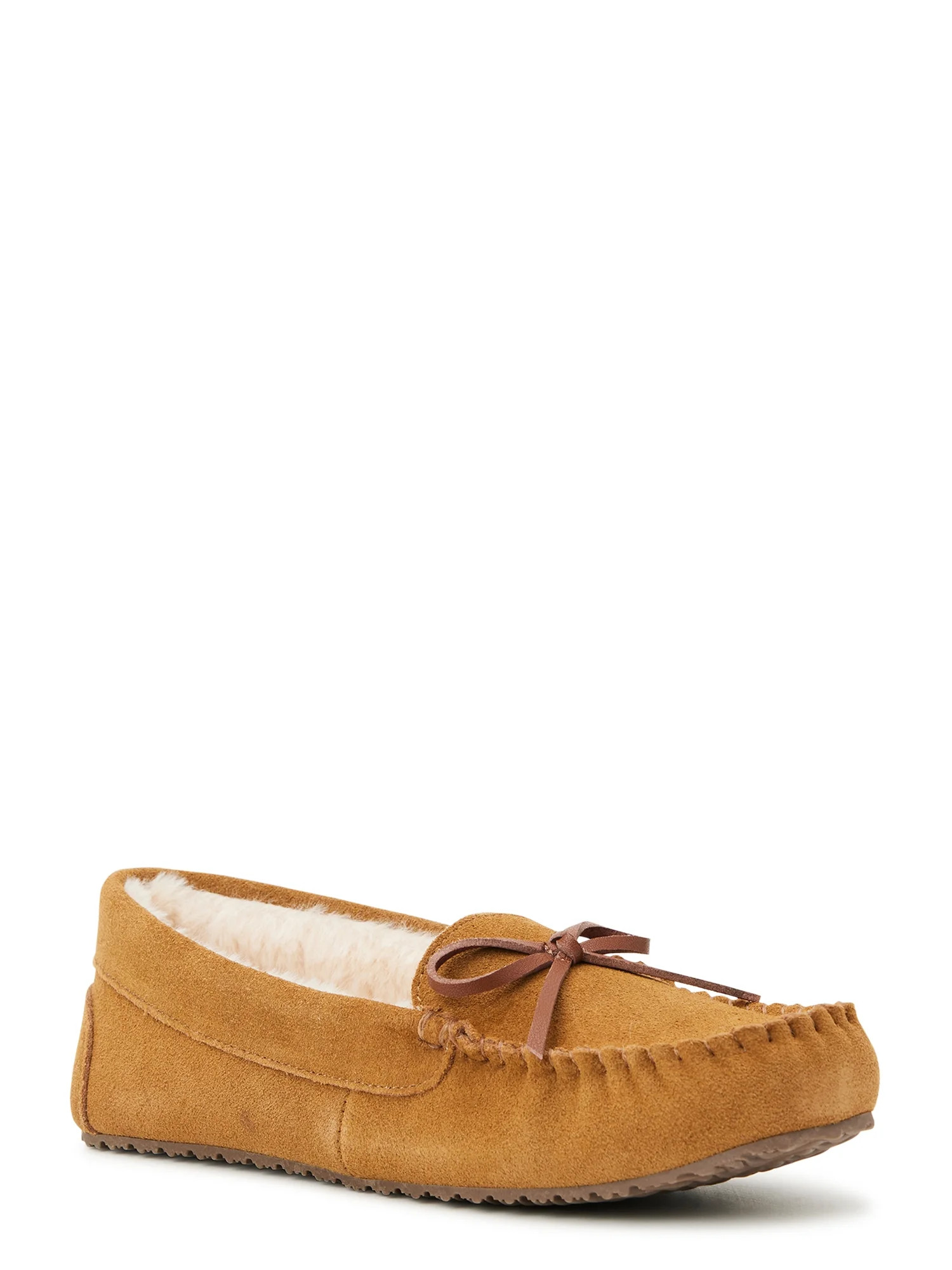 Joyspun Women's Suede Moccasin Slippers, Wide Width Available - Walmart.com | Walmart (US)