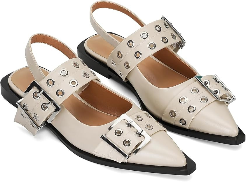 Dsevht Buckle Ballet Flats for Women Pointed toe Slingback Mary Janes Flats Wide Welt Ballerina F... | Amazon (US)