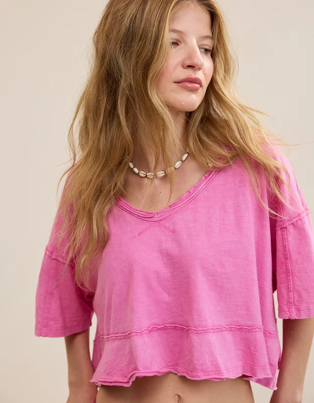 Aerie Happiest Cropped V Neck T-Shirt | Aerie