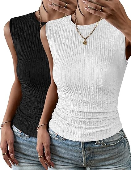 Zeagoo Women's High Neck Tank Top 2025 Summer Casual Ribbed Knit Slim Fitted Basic Textured Sleev... | Amazon (US)